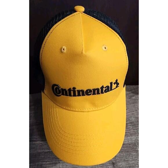 Continental Tires - Horse Logo Snapback Trucker Baseball Hat Yellow/Black NEW - Picture 1 of 6